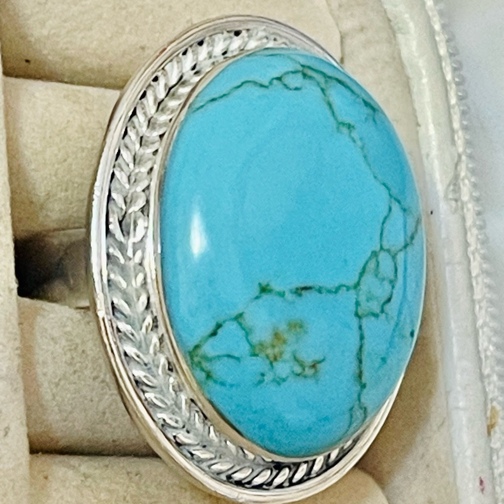 Southwest Sterling Silver Big Turquoise Ring Sz 10 20 G - Picture 4 of 9